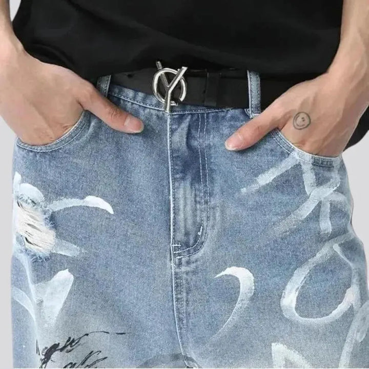 Painted men's floor-length jeans