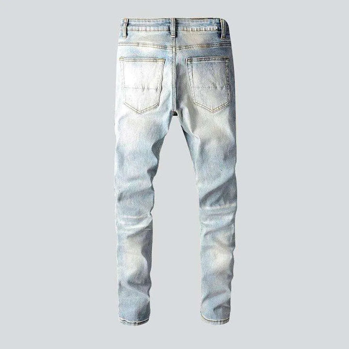Crystal-embellished patchwork men's jeans