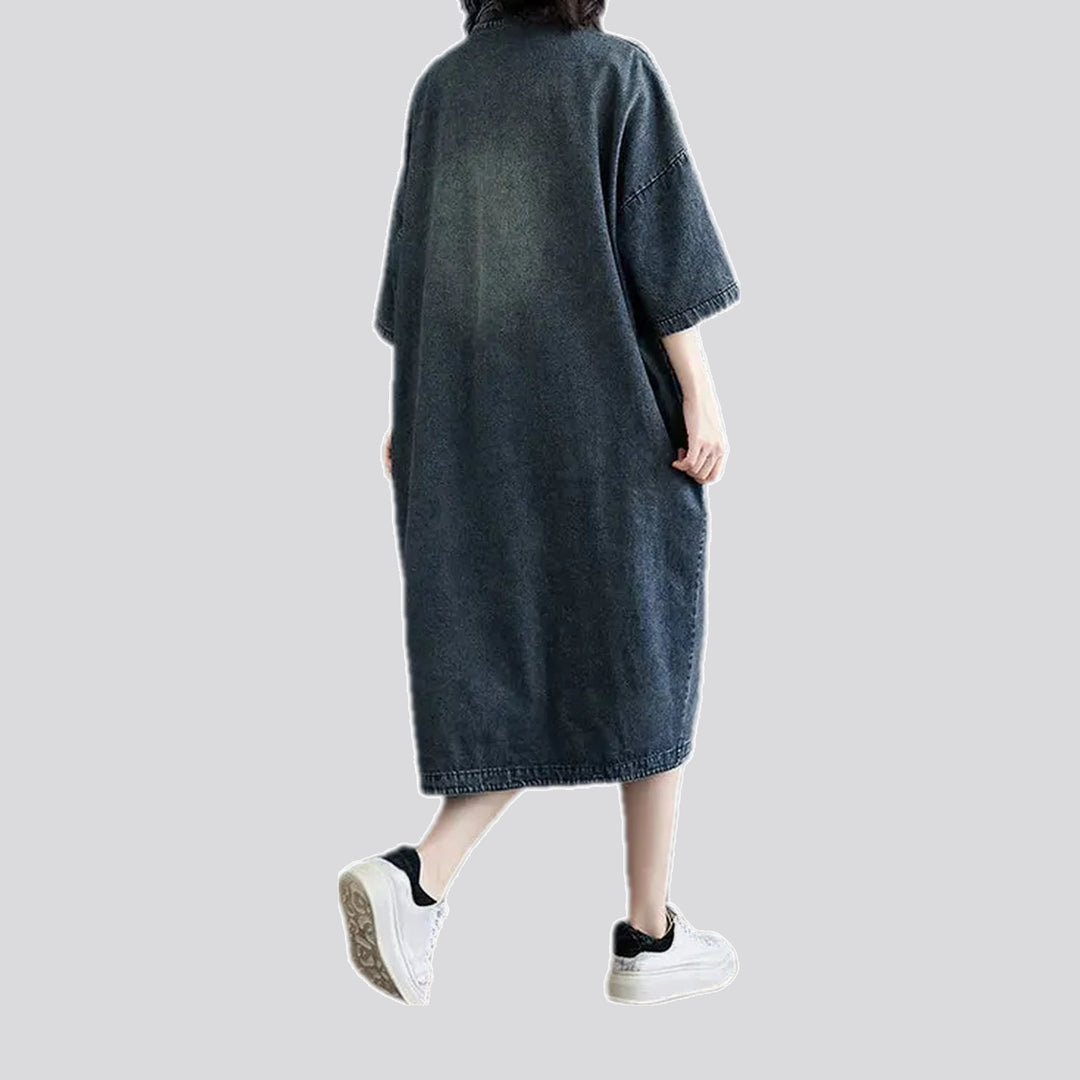 Fashionable mid-length denim dress