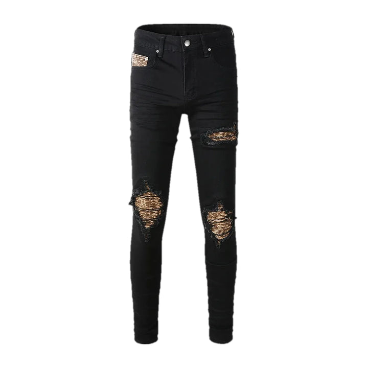 Skinny Ripped Boho Style Jeans for Men - Black