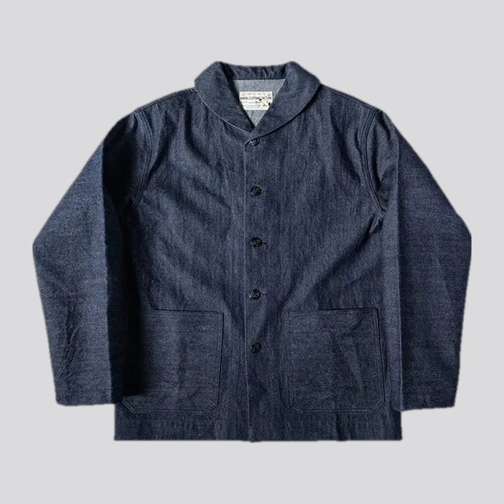 Shawl collar selvedge men's jean chore jacket