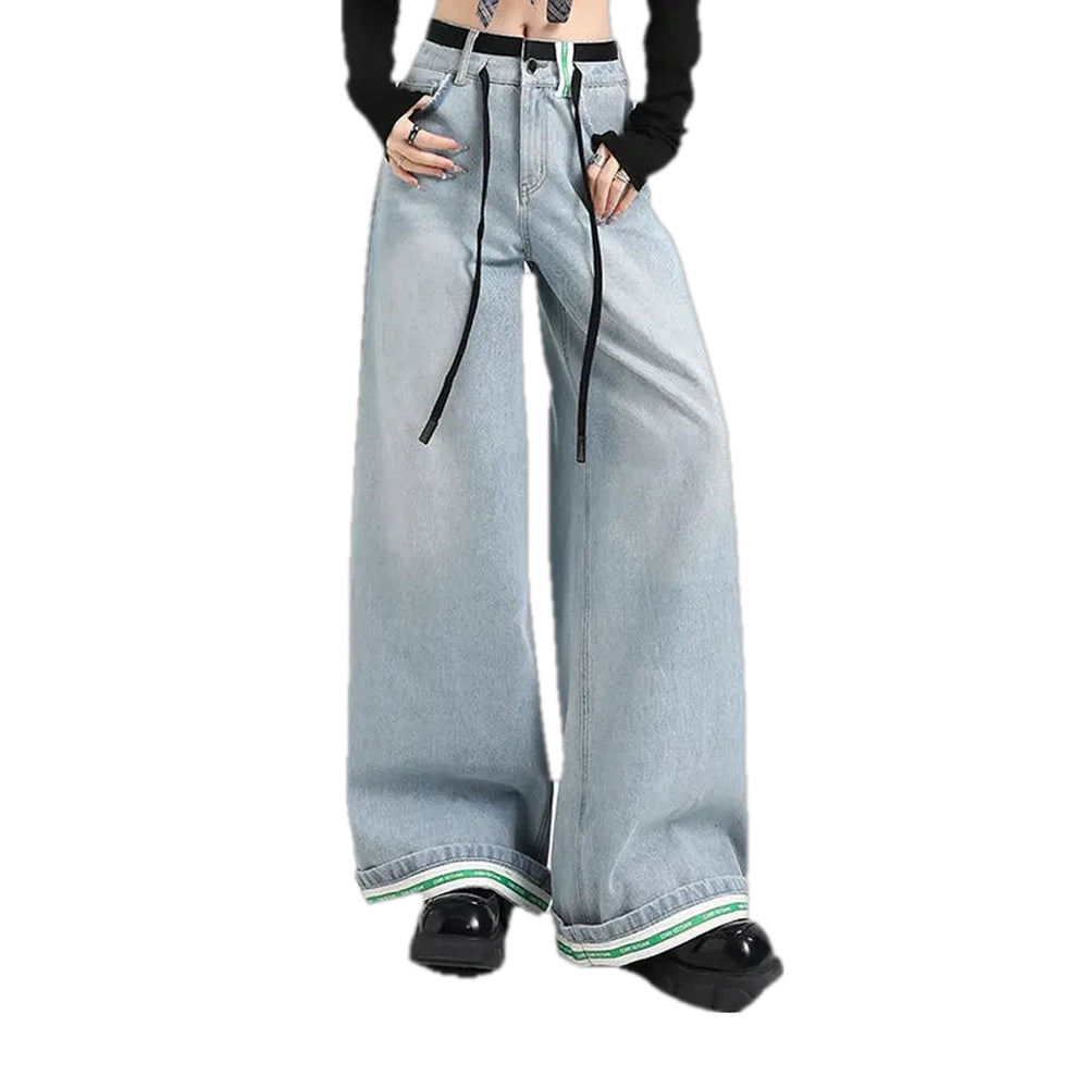 Light Pattern Baggy Jeans for Women - Light Blue
